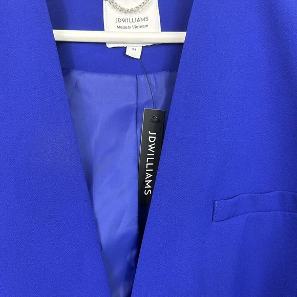 JD Williams Boxy Blazer Size 24 Cobalt Blue Single Hammered Metal Button - Picture 5 of 8